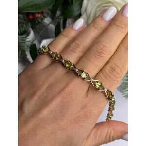 925 Sterling Silver Gold Plated Peridot & Beryl Bracelet Size 7.5